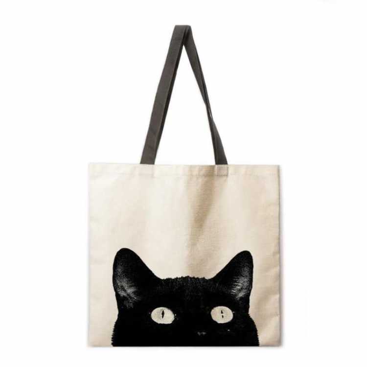 Ink cat cat tote bag tkanina lniana torba na co dzien skladana torba na zakupy torba na plaze na zewnatrz codzienna torebka