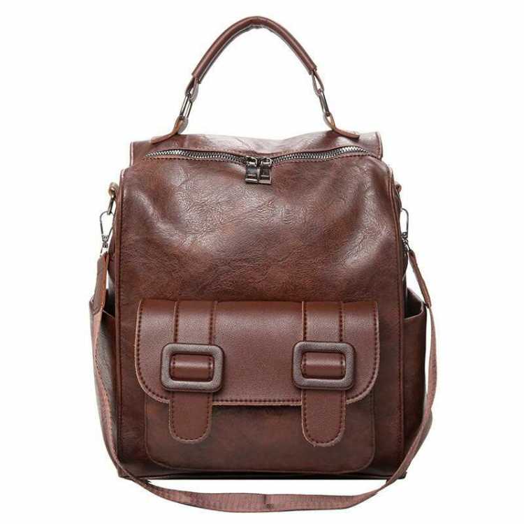 Wielofunkcyjny skorzany plecak kobiety Vintage brazowy PU plecaki studenci szkoly torba duzy Retro plecak podrozny XA847H