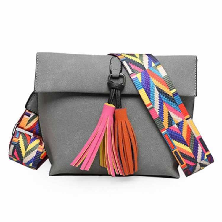 Female bag 2020 fashion tassel small bag new frosted female bag trend wide shoulder strap single shoulder messenger bag